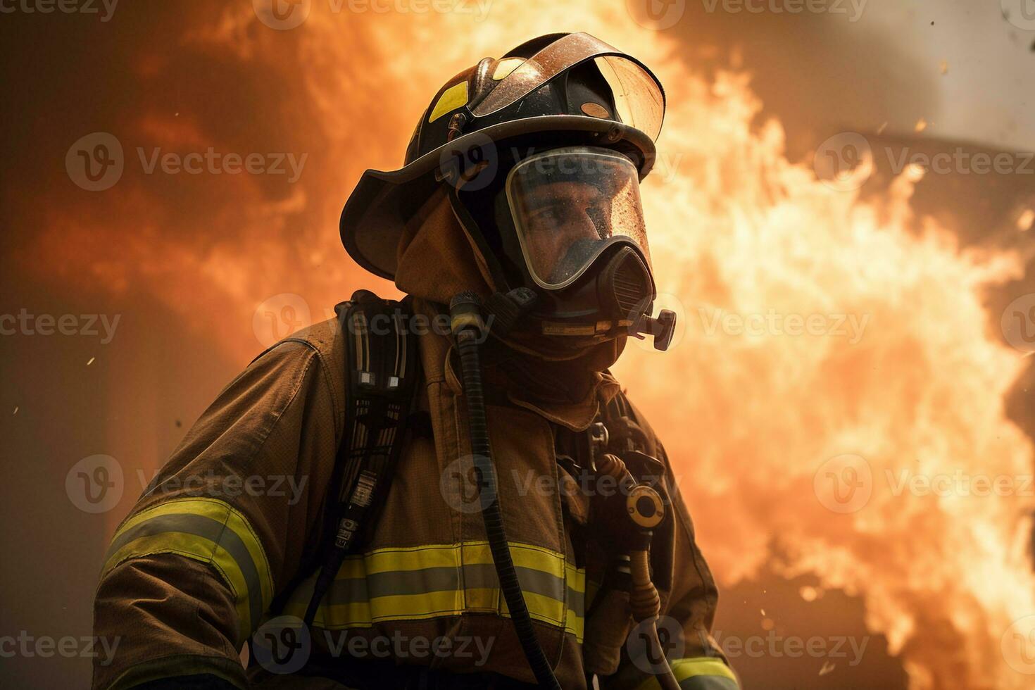 generative AI. Heroes of the Flames Realistic Firefighters Battling Raging Inferno photo