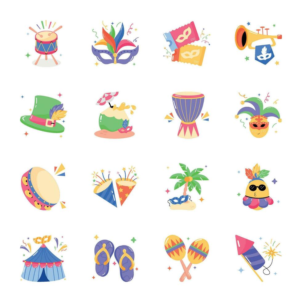 paquete de rio carnaval plano pegatinas vector