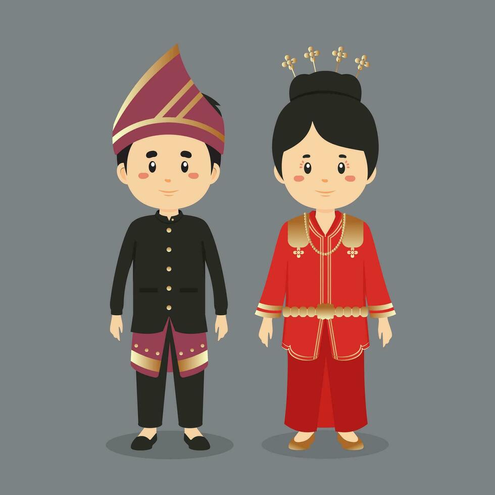 Pareja personaje vistiendo bengkulu tradicional vestir vector