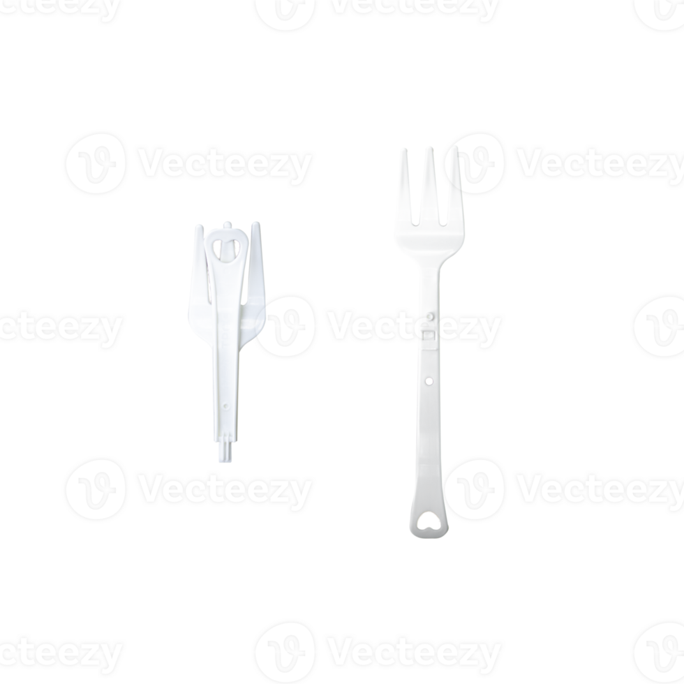 Top view of set folding plastic fork on transparent background png