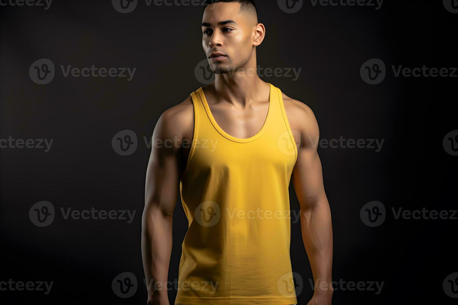 Generative AI. Blank Yellow Tank top Mock up on Male Model Showcase Your Designs in Style photo