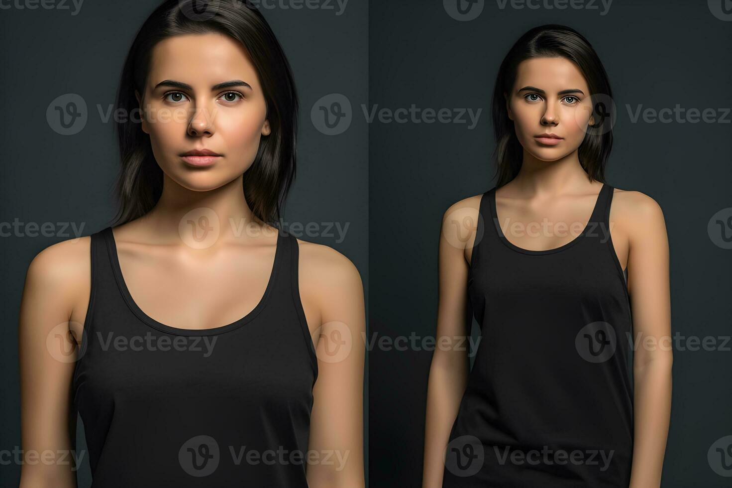 Generative AI. Blank Black Tank top Mock up on Female Model Showcase Your Designs in Style photo