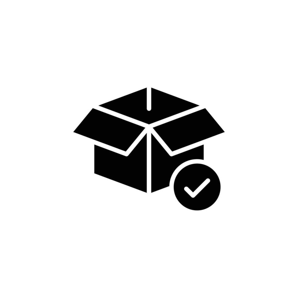 Box icon, delivery and shipping, open package, unbox icon with check sign. Box icon and approved, confirm, done, tick, completed symbol. Vector