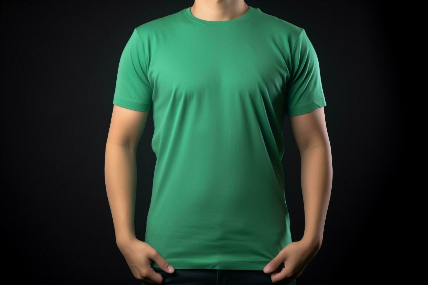 Generative AI. Green T-Shirt Mockup on Male Model photo