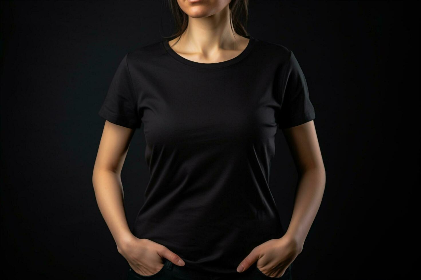 Generative AI. Black T-Shirt Mockup on Female Model photo