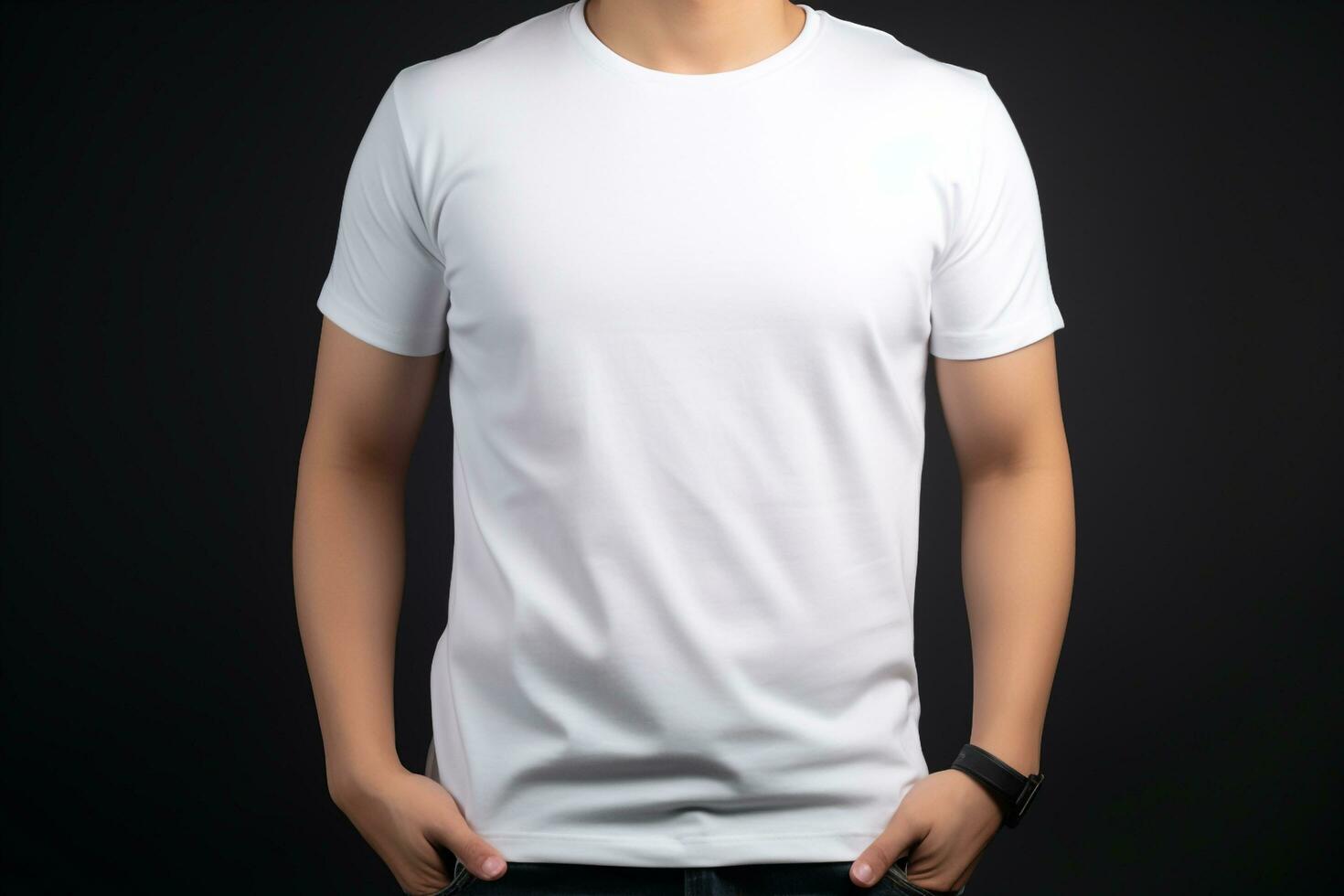 generativo ai. blanco blanco camiseta Bosquejo en masculino modelo foto