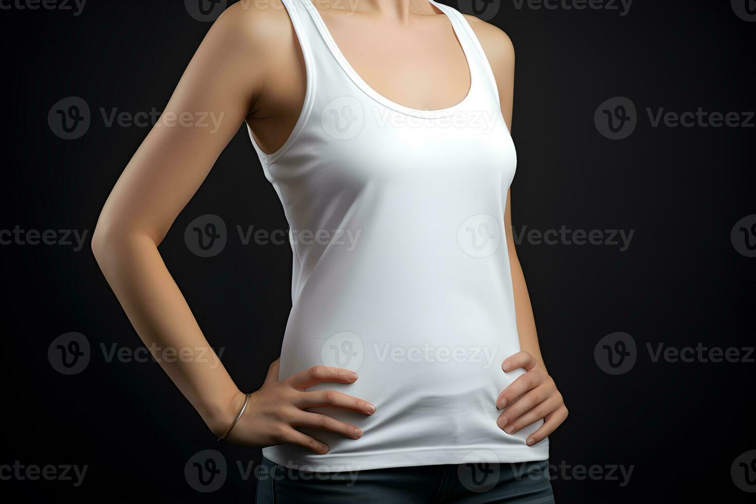 Generative AI. Blank white Tank top Mock up on Female Model Showcase Your Designs in Style photo