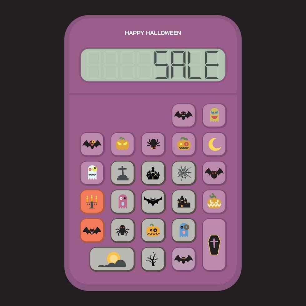 Happy Halloween with cute calculator isolated have halloween elements on buttons flat design vector illustration. Sale promotion advertisement template.