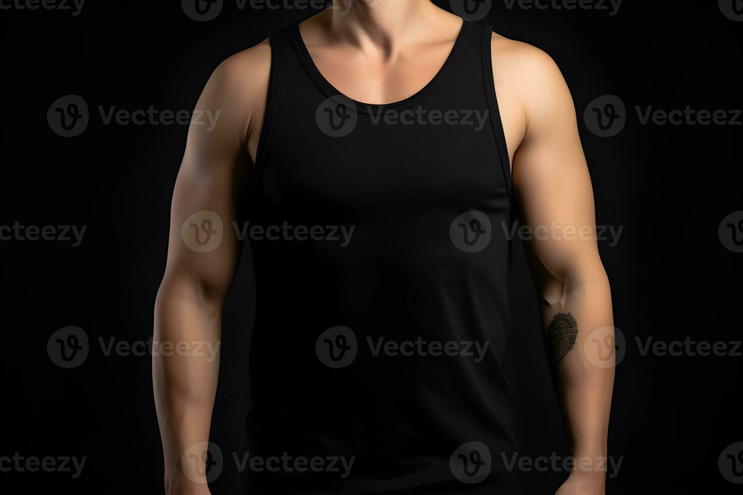 Generative AI. Blank Black Tank top Mock up on Male Model Showcase Your Designs in Style photo