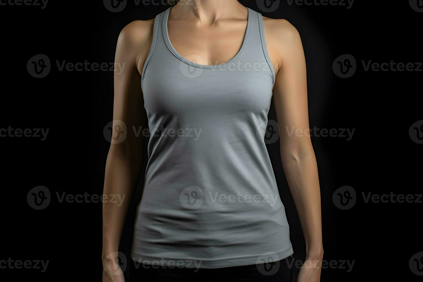 Generative AI. Blank Grey Tank top Mock up on Female Model Showcase Your Designs in Style photo