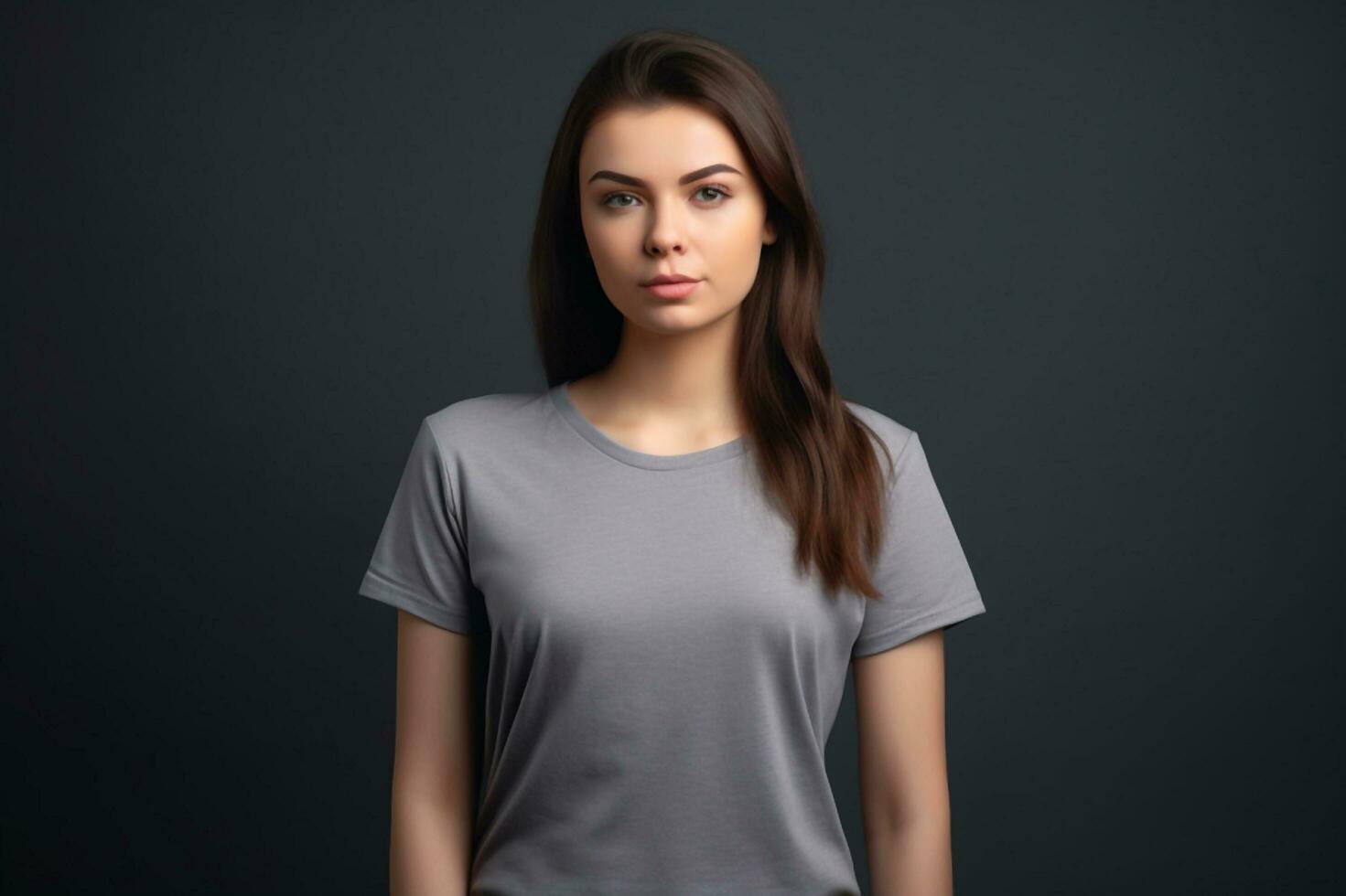 Generative AI. Grey T-Shirt Mockup on Female Model photo