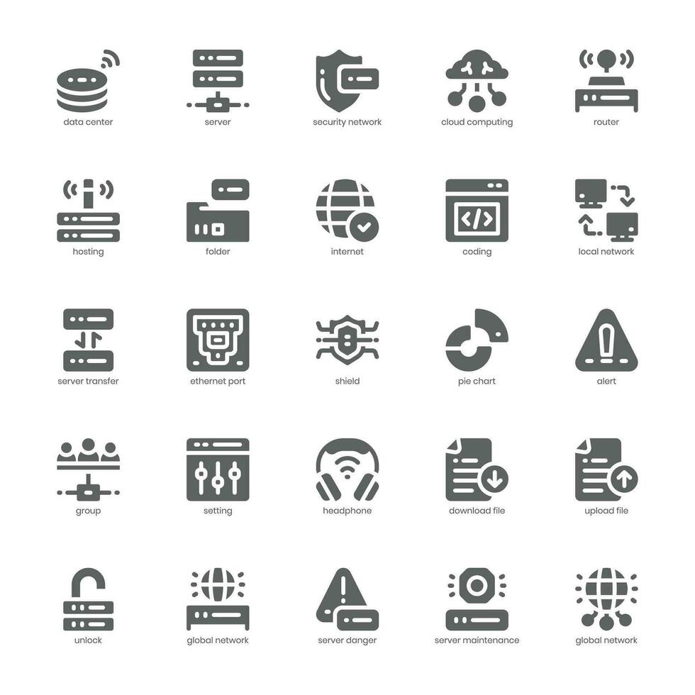 Data Center icon pack for your website, mobile, presentation, and logo design. Data Center icon solid design. Vector graphics illustration and editable stroke.