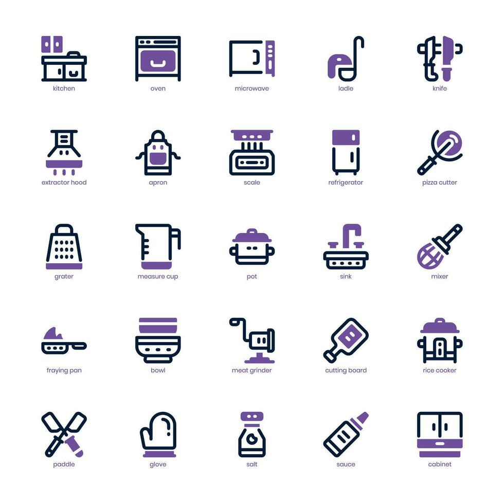 Kitchen Appliance icon pack for your website, mobile, presentation, and logo design. Kitchen Appliance icon dual tone design. Vector graphics illustration and editable stroke.