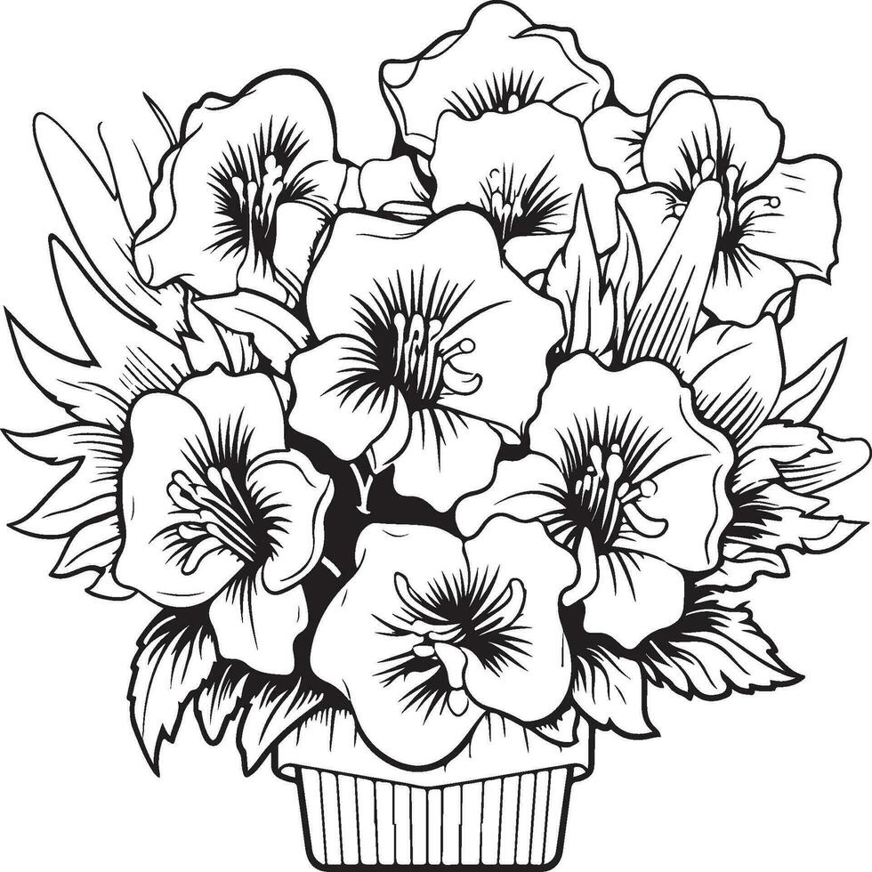 coloring page depicting a Carnation basket of flowers vector