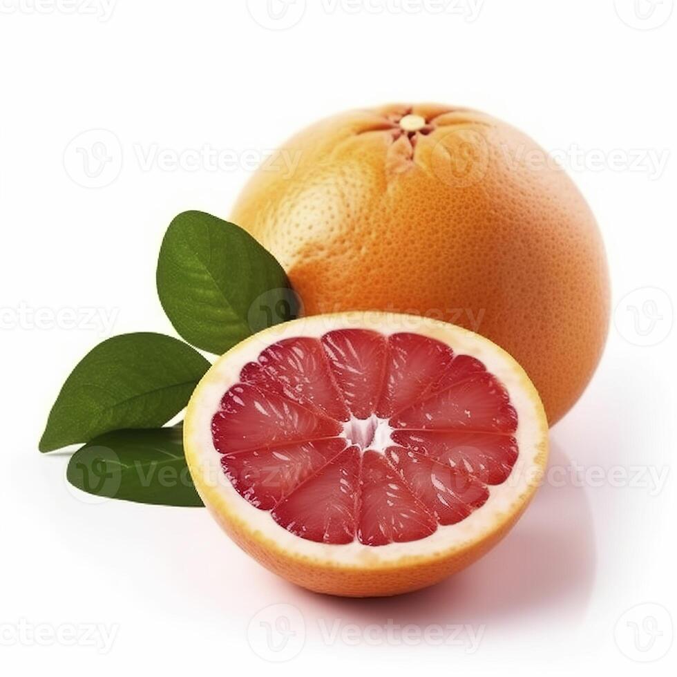 Slices of orange grapefruit with a leaf. . photo