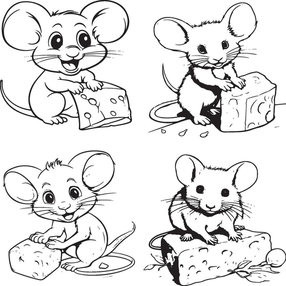 bebé ratón cerca queso colorante página vector
