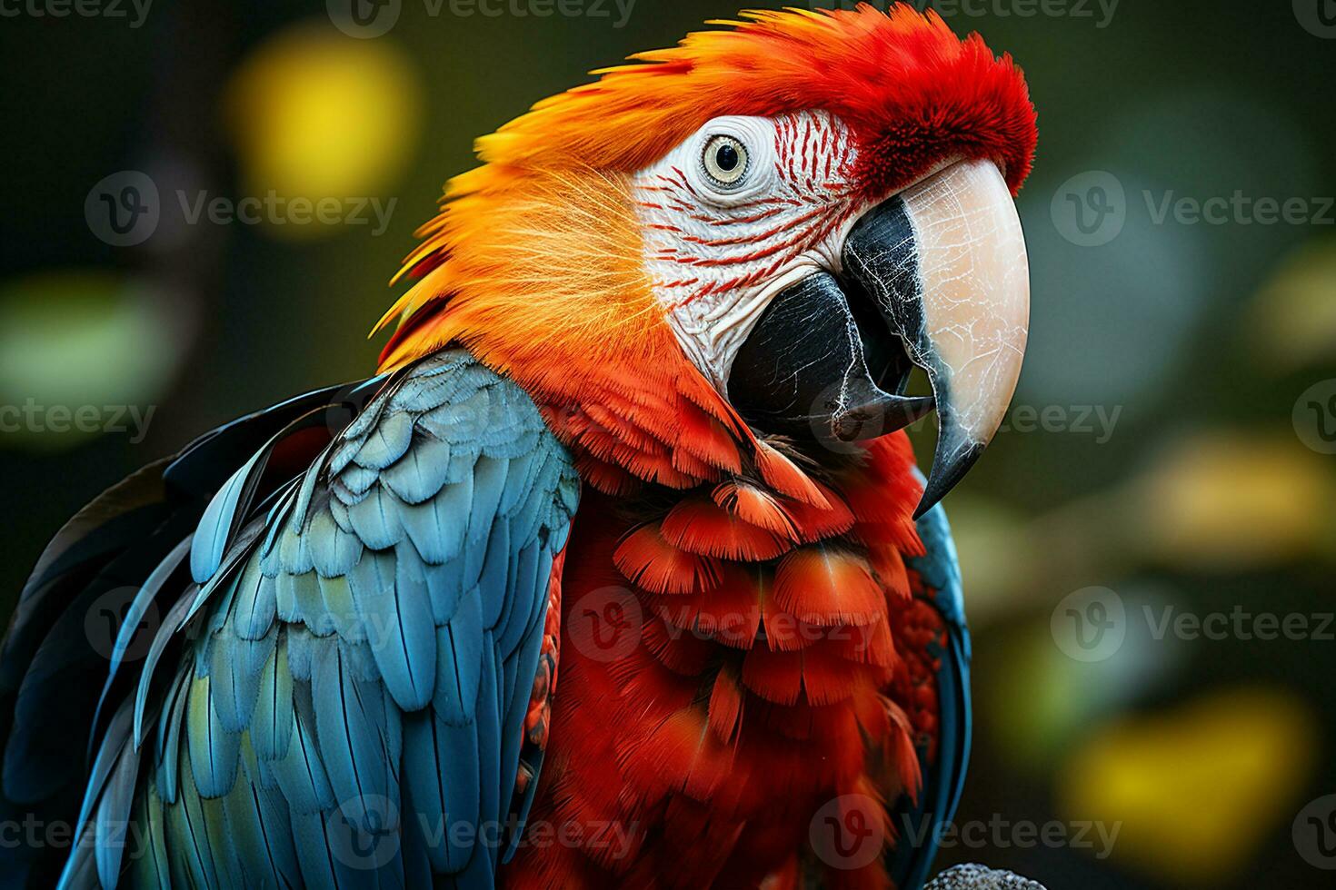 Scarlet Macaw In The Forest Freshness Green Forest. Generative AI. photo