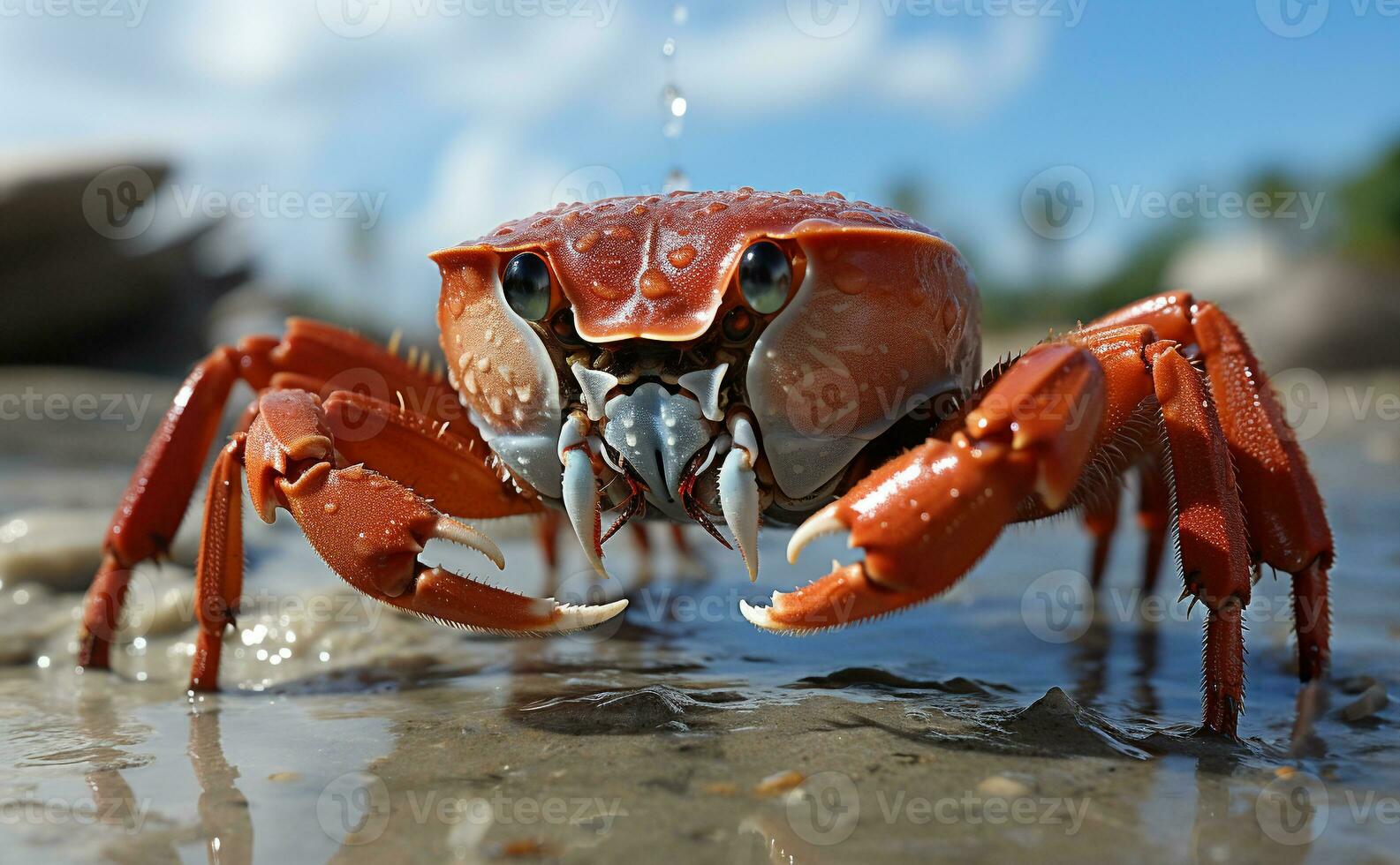 A crab on the beach daylight. Generative AI. photo