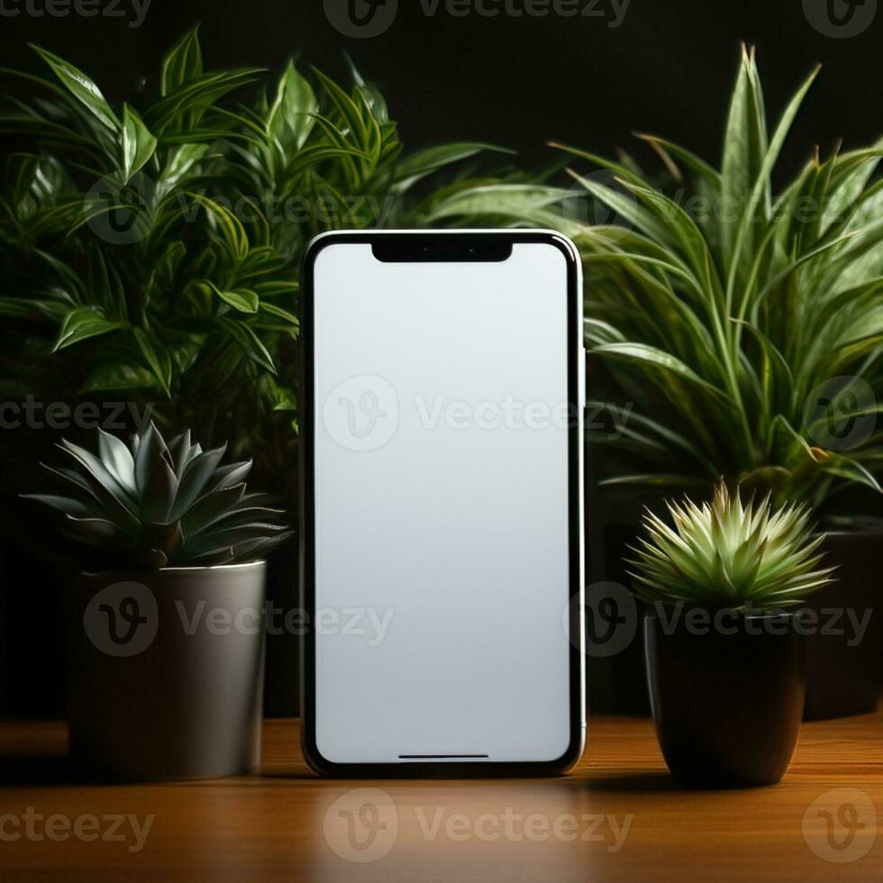 Plain cellphone and laptop mockup with modern lifestyle design workspace background for work and communication, great for networking, business, marketing etc. Ai generative image photo