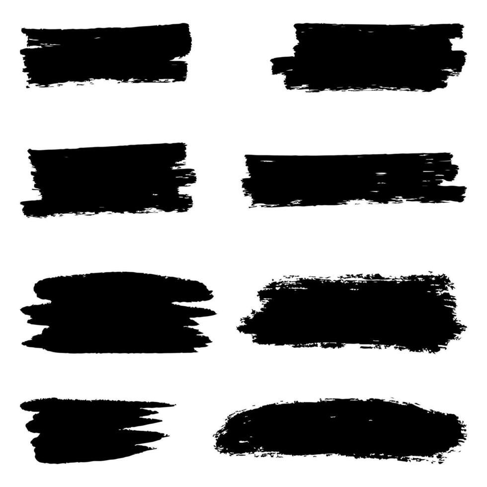 conjunto de tinta cepillo trazos, cepillos, líneas, negro pintar, sucio mano dibujado gráfico elemento aislado en blanco antecedentes. vector