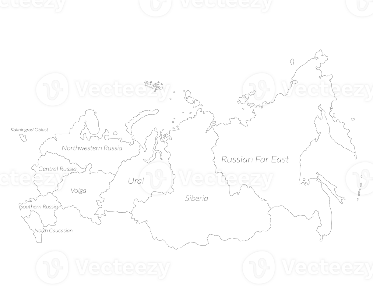 Rusia mapa en blanco color con etiqueta de administrativo regiones. png