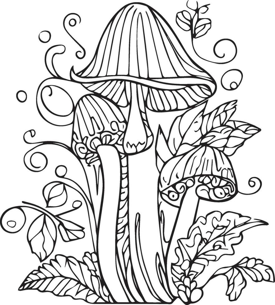 Mushroom hello falling vector art natural autumn leaf of hand-drawn illustration isolated on a white background clip art coloring book  and pages.