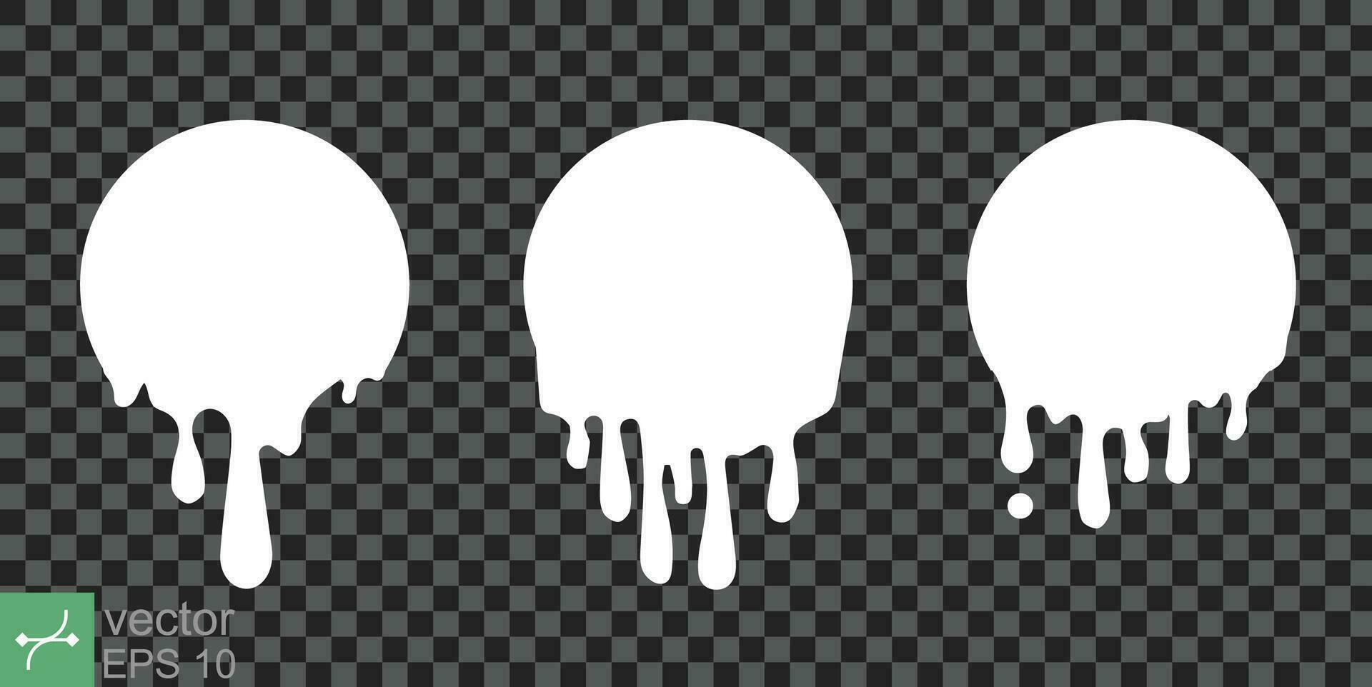 Paint drip stickers. White circle, melt cream drop, flow milk splash icon. Graffiti paint drip blob. Vector illustration isolated. EPS 10.