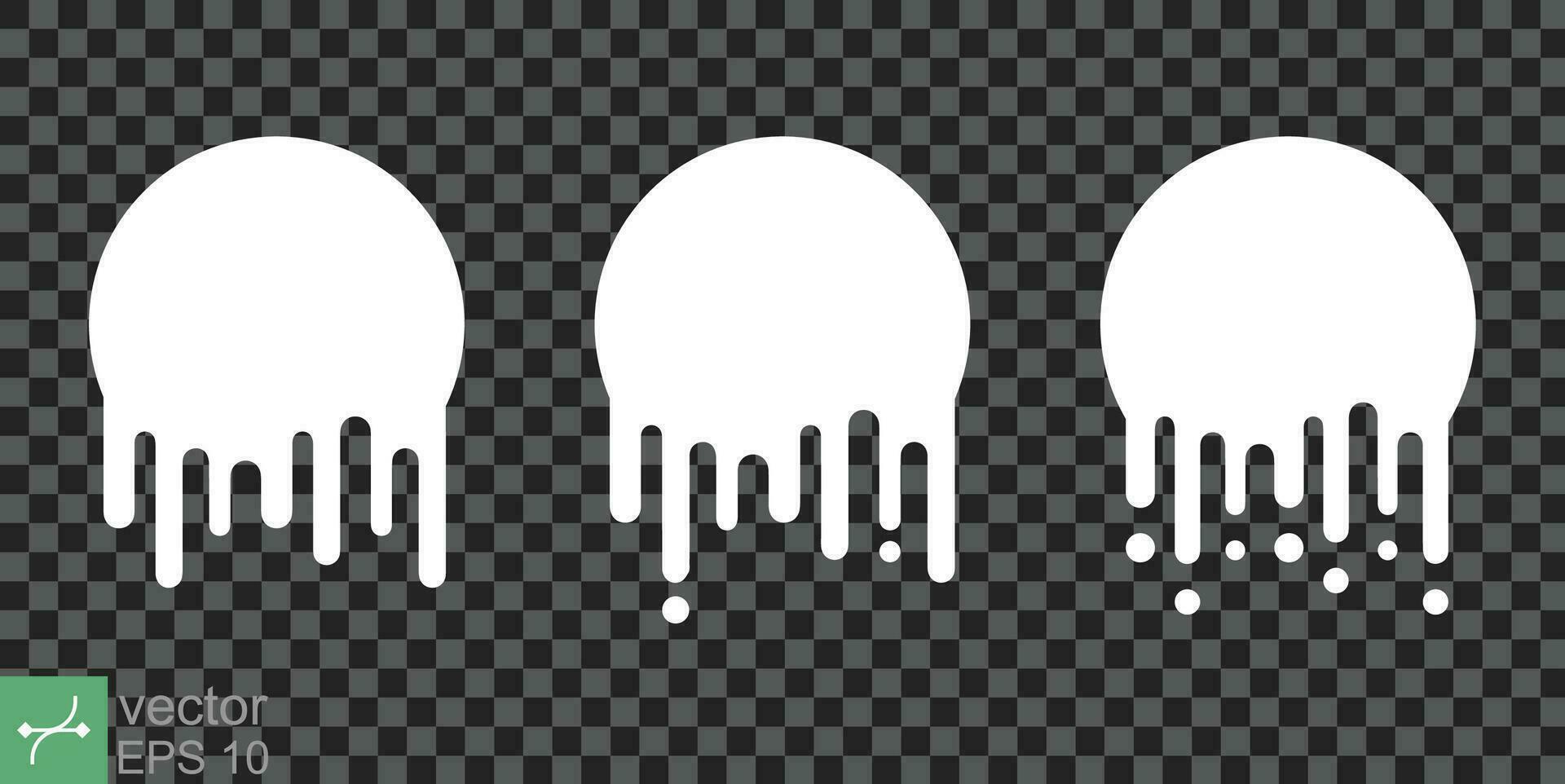 Paint drip stickers. White circle, melt cream drop, flow milk splash icon. Graffiti paint drip blob. Vector illustration isolated. EPS 10.