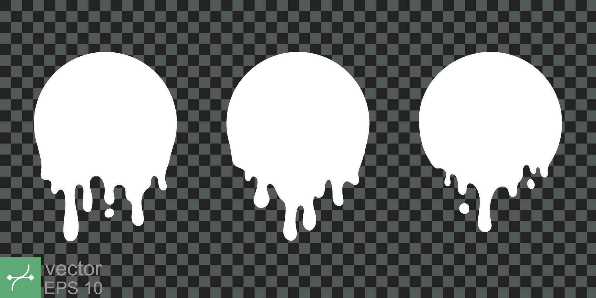 Paint drip stickers. White circle, melt cream drop, flow milk splash icon. Graffiti paint drip blob. Vector illustration isolated. EPS 10.