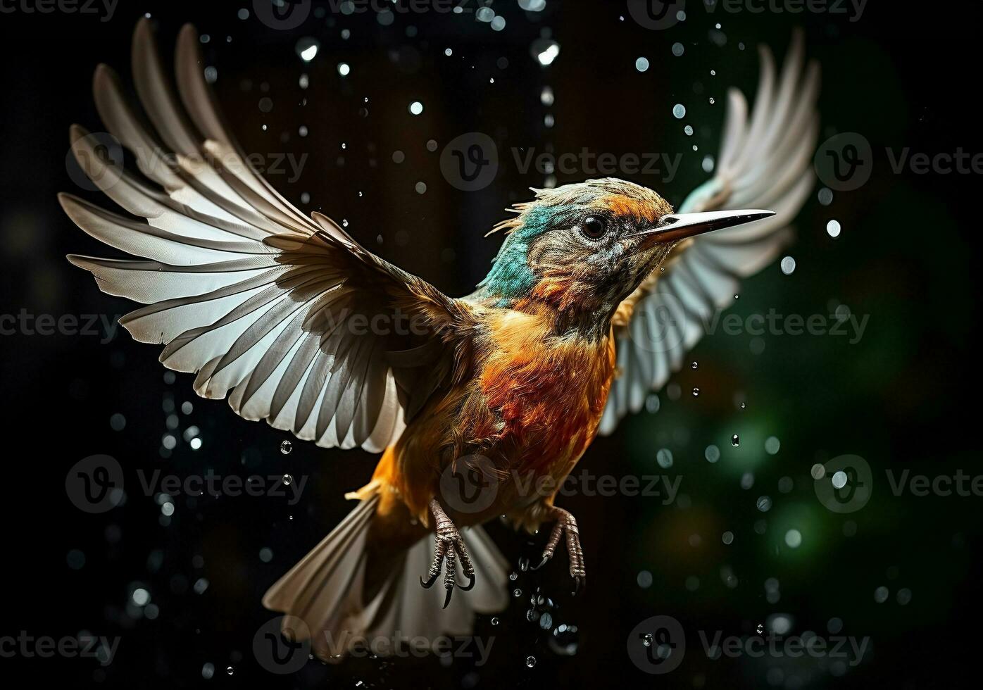 Female Kingfisher Emerging From The Water Dive. Generative AI. photo