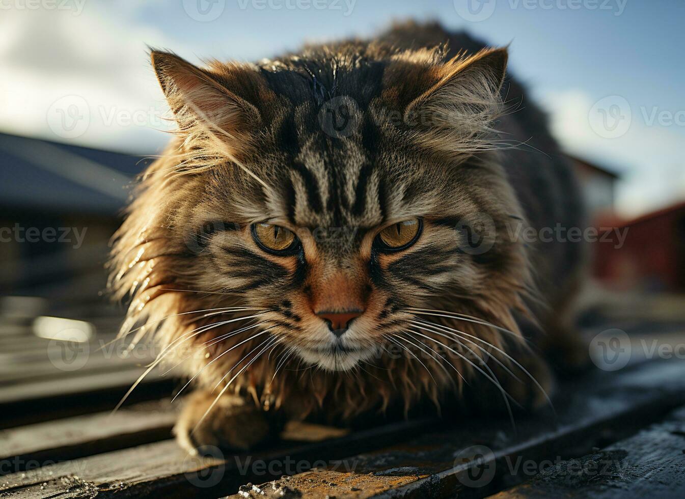 A close-up shot of a cat striking face. generative ai photo
