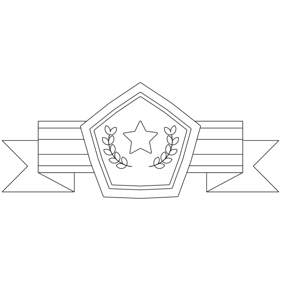 Pentagon Star Ribbon Achievement Badge 2D Outline Illustrations png
