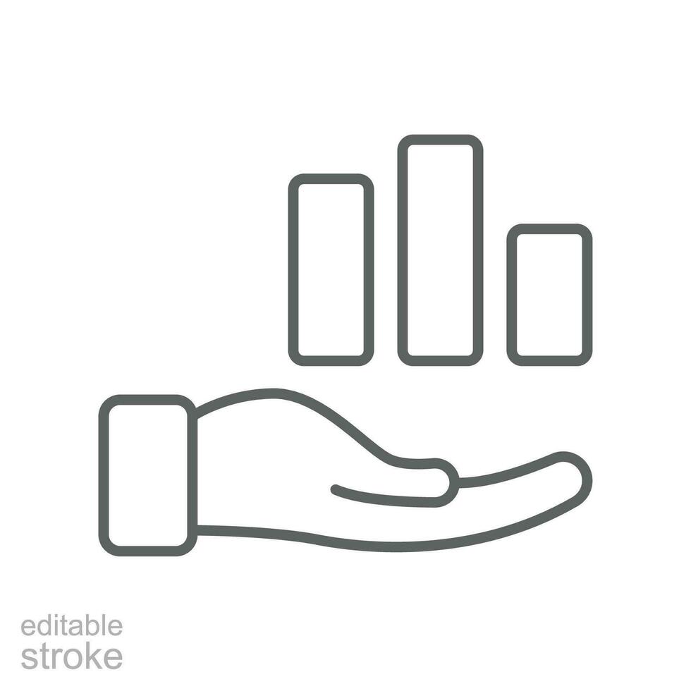 Business Concepts Equity stake line icon. Hand holding graph or chart diagram symbol of Capital analysis Investments to finances. Editable stroke Vector illustration Design on white background. EPS 10