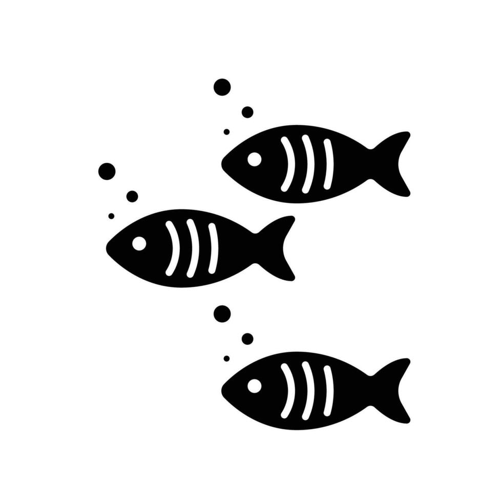 peces, mar animal glifo icono. Tres mismo pescado nadando juntos como parte de acuático animal logo. Piscis grupo. sólido pictograma estilo. vector ilustración. diseño en blanco antecedentes. eps 10