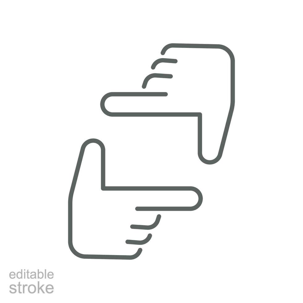 Human hands doing cropping symbol outline icon. Hand framing photo, form of frame gesture camera photo. gestures concept. Editable stroke. Vector illustration. Design on white background. EPS 10
