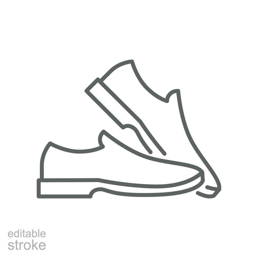 Man shoe line icon. A pair of male shoes element, Man's formal foot wear outline style pictogram for web, mobile app. Editable stroke. Vector illustration. Design on white background. EPS 10