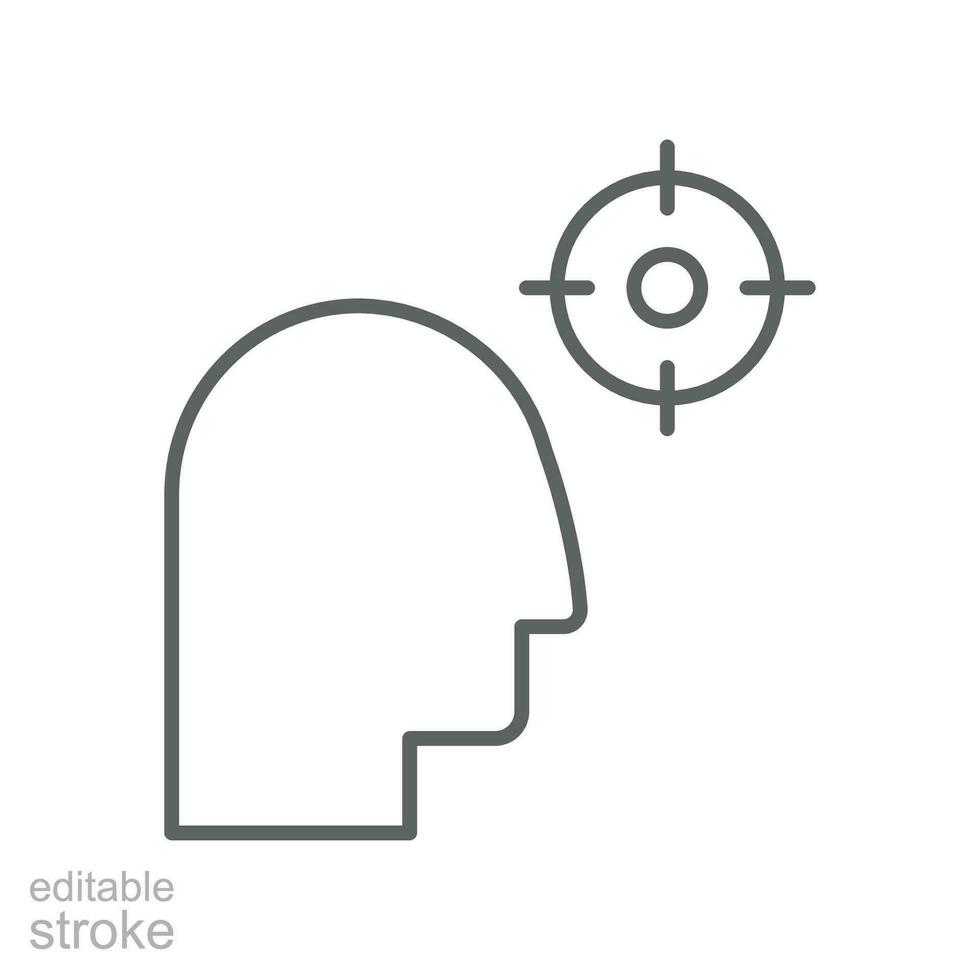 Business Concept Focus line icon. Editable stroke. Human avatar, user with Target, arrow, mind, innovation, solution symbol. Pictogram Vector illustration. Design on white background. EPS 10