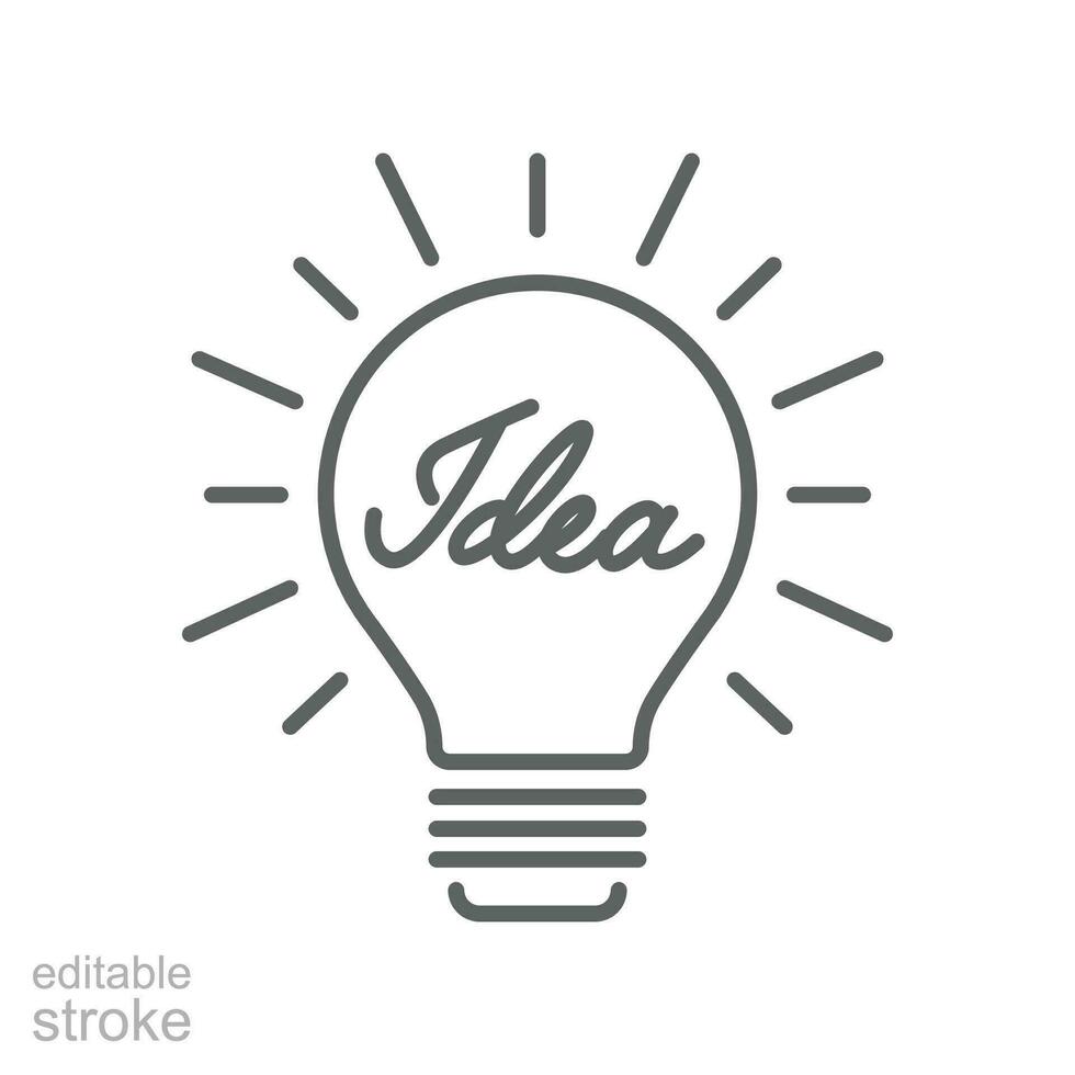 Idea light bulb line icon. Bright lamp For innovation, creative, inspiration symbol. Problem solving or Solution. Outline style. Editable stroke Vector illustration. Design on white background EPS 10