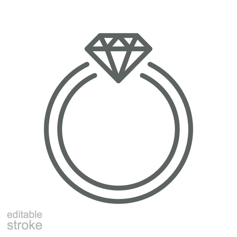 diamante anillo línea icono. mujer Boda anillo brillante elegante para prometido relación. compromiso joyas. matrimonio joya accesorio. editable ataque. vector ilustración. diseño en blanco antecedentes eps 10