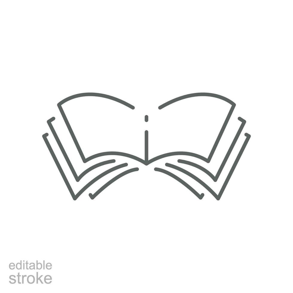 Open book line icon. E-book, cover digital magazine, dictionary, science novel. simple pictogram for bookstore, library logo Editable stroke. vector illustration. Design on white background. EPS 10