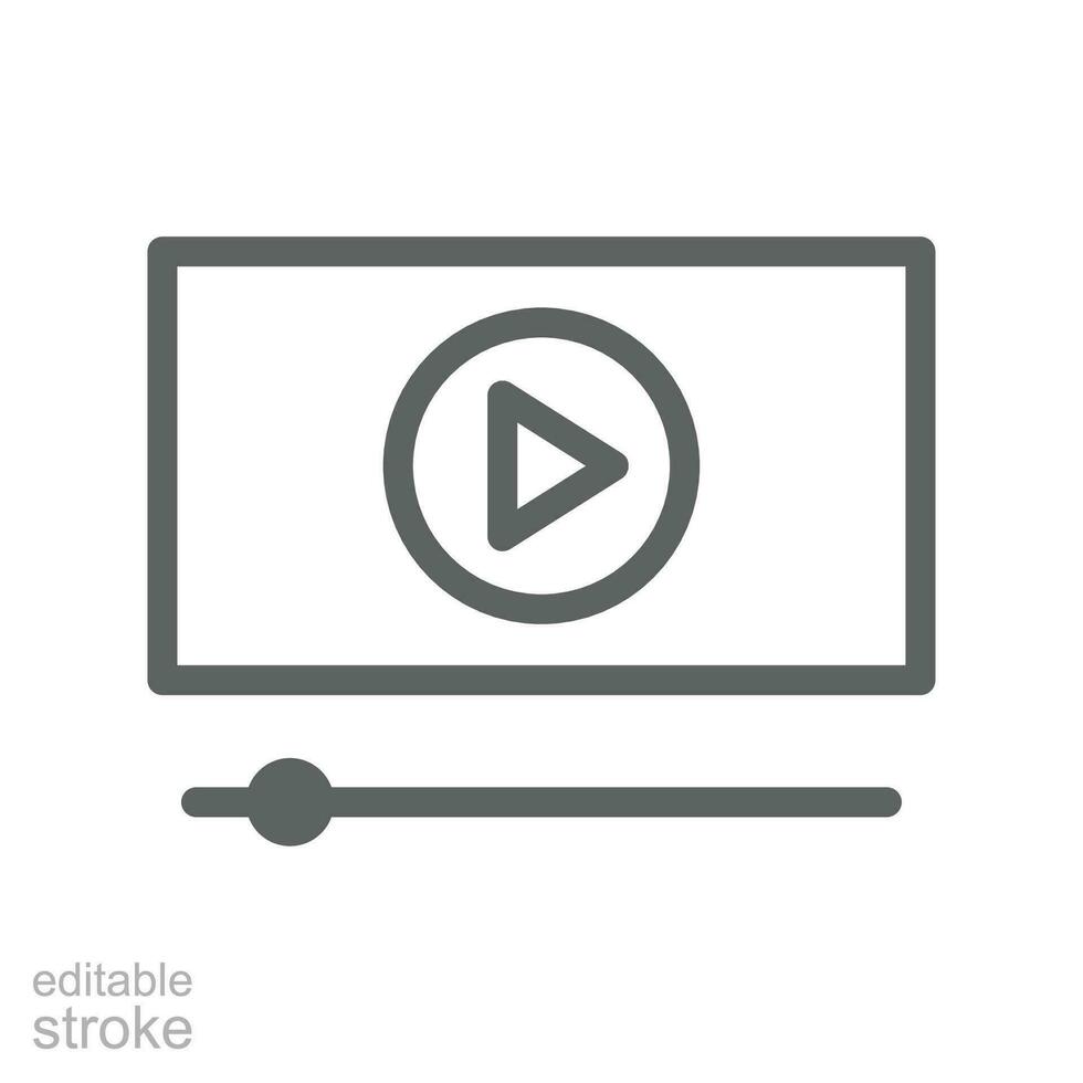 Play Video line icon. Media player button, digital cinema screen. streaming video technology, watching film minimalistic pictogram. Editable stroke Vector illustration Design on white background EPS10