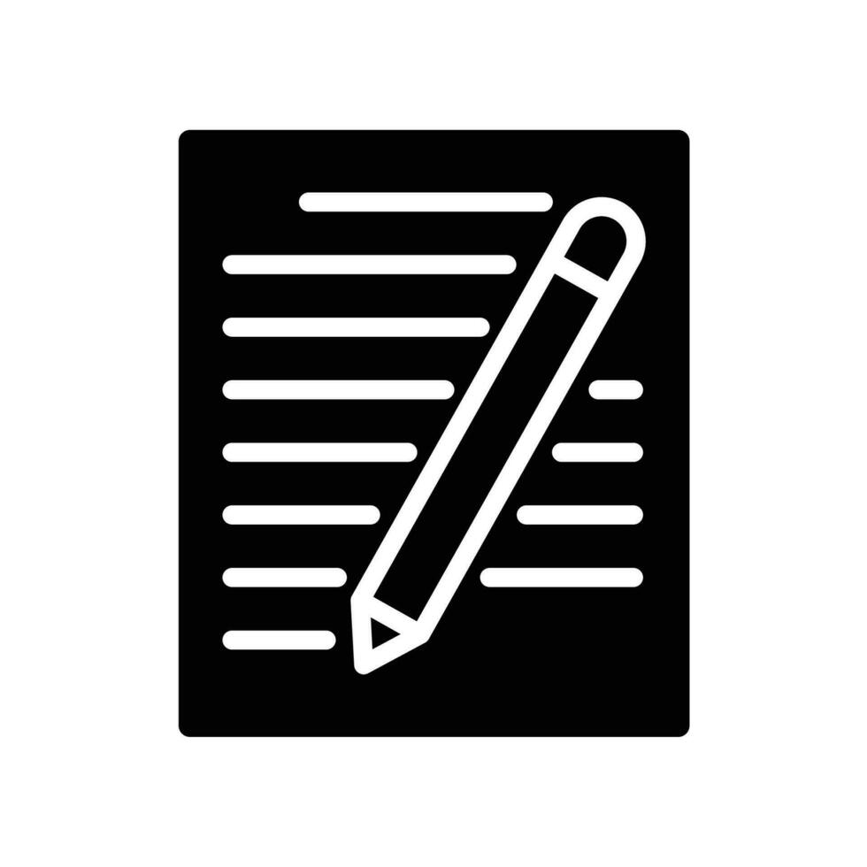 Paper, Contact Form business glyph icon. pencil with paper, notepad with pen. Write personal document, edit Worksheet, letter, Notes file contract Vector illustration on white background. EPS 10