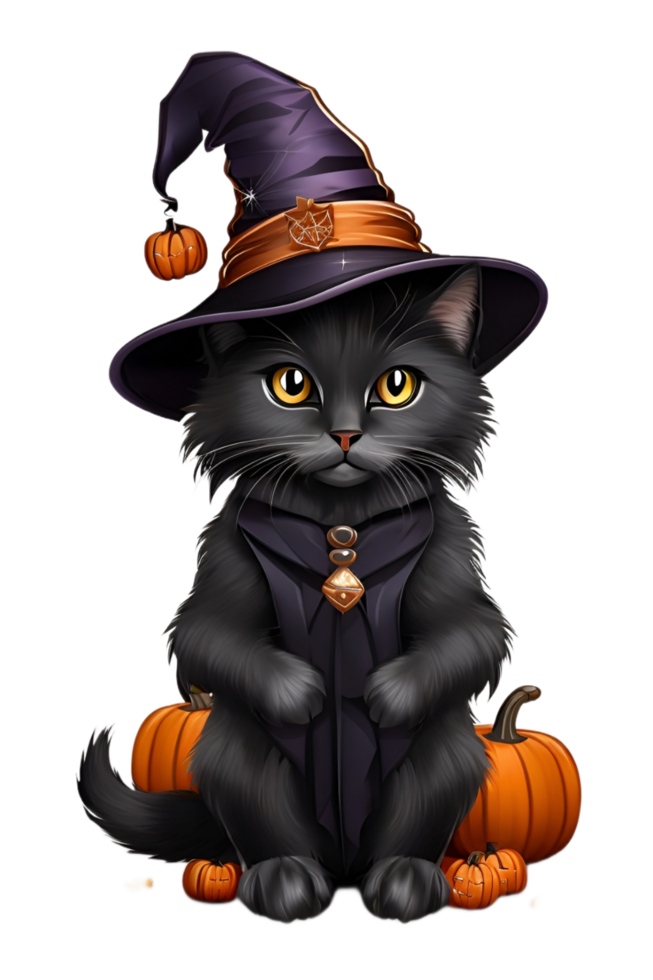 Witch Black Cat Halloween PNG image Transparent Background Ai Generative