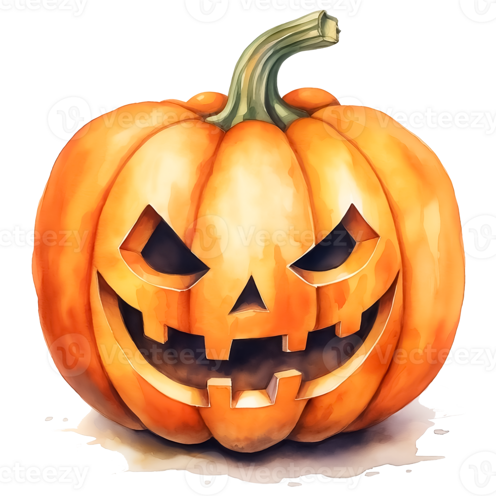 Watercolor Halloween Jack O Lantern pumpkin isolated. Cut out illustration. AI Generated png