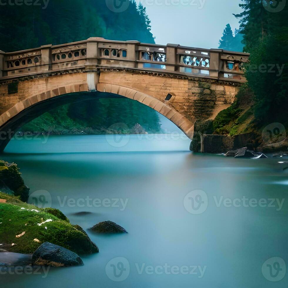 un muy hermosa cascada con un frio atmósfera en el ambiente de arboles y bosques, genial para fondo de pantalla, negocio, sitio web, social medios de comunicación etc. el concepto de generativo ai foto