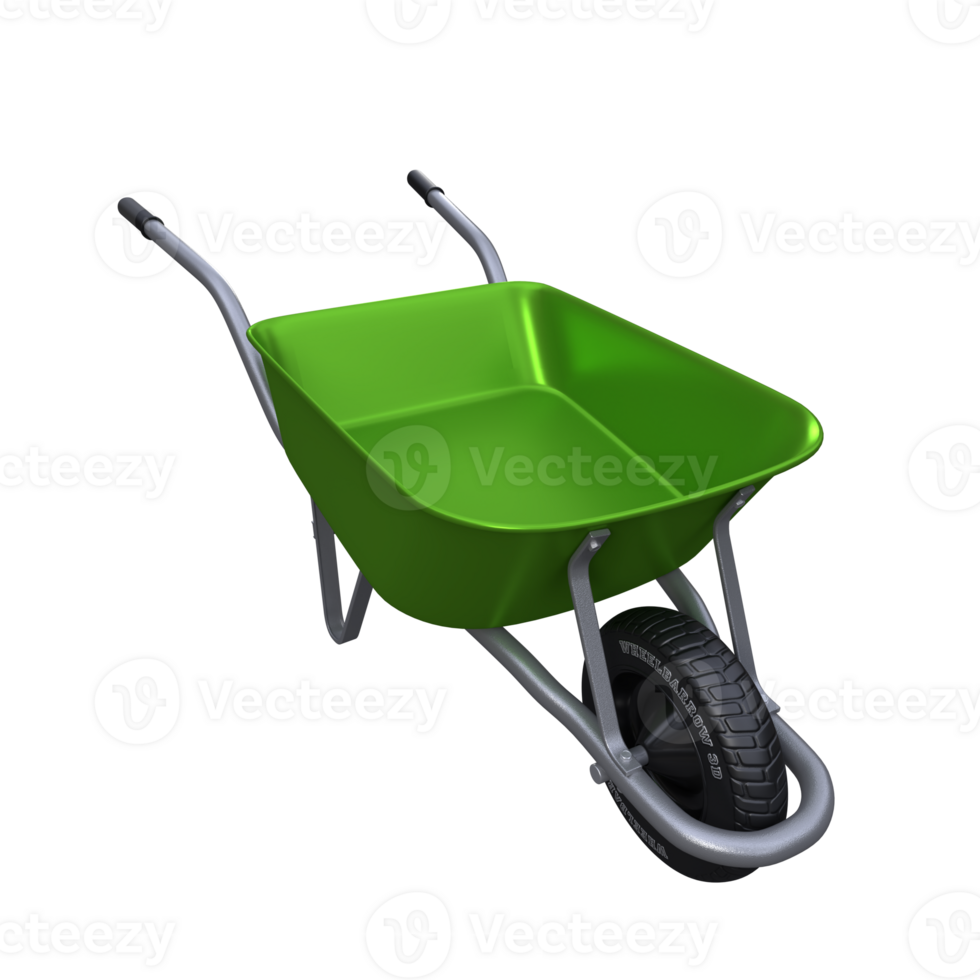 green wheelbarrow with a black wheel png