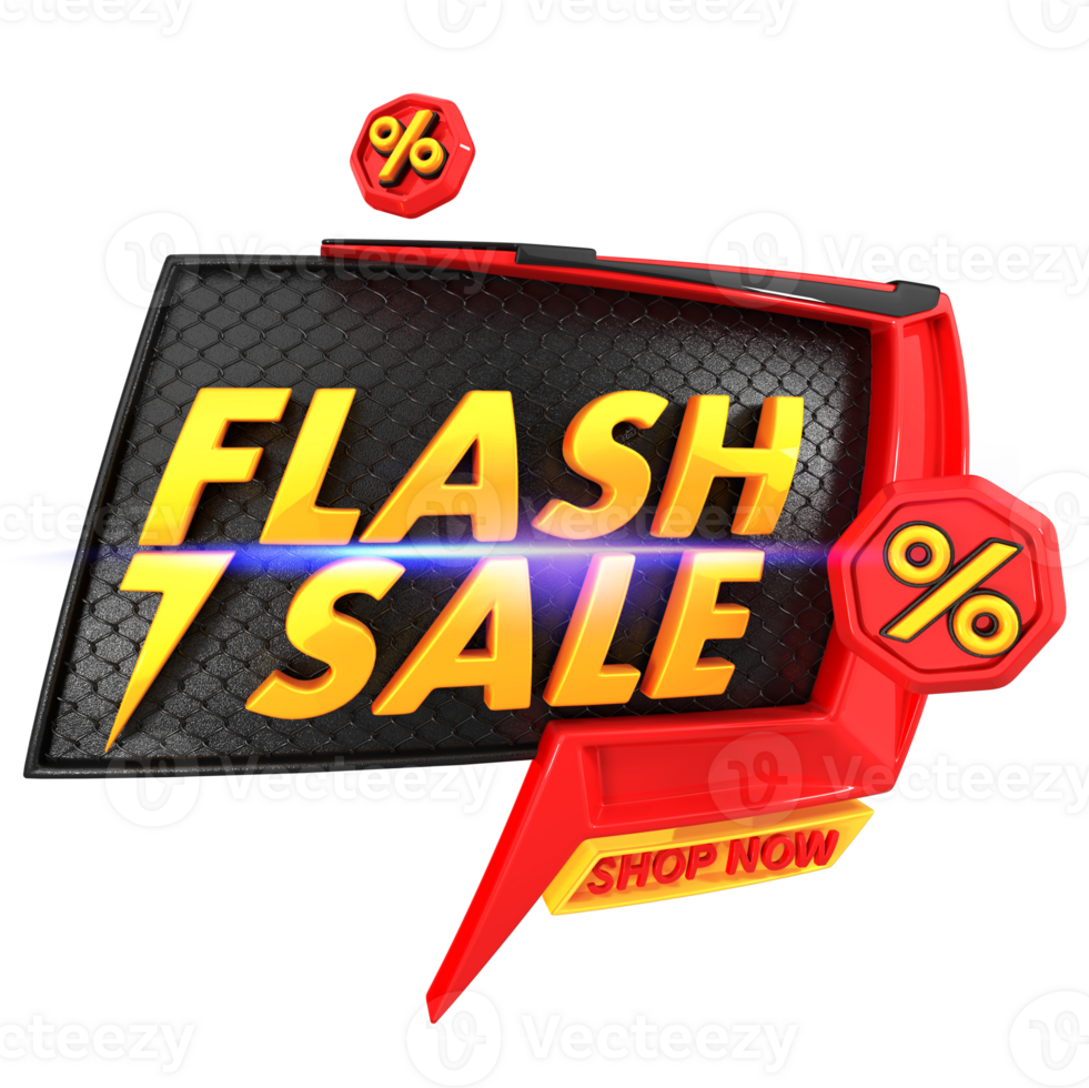 flash sale 3d rendering element for promotional banner png