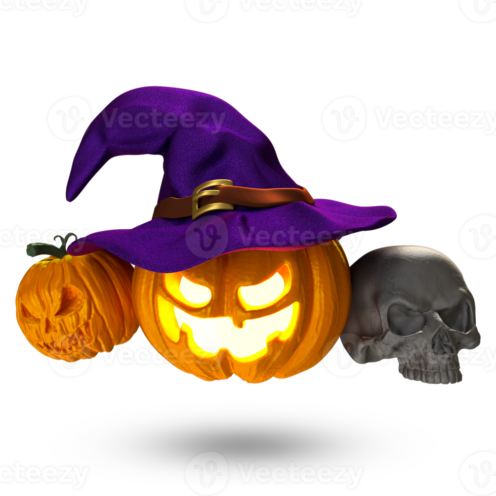 zucca di Halloween con cappello da strega png