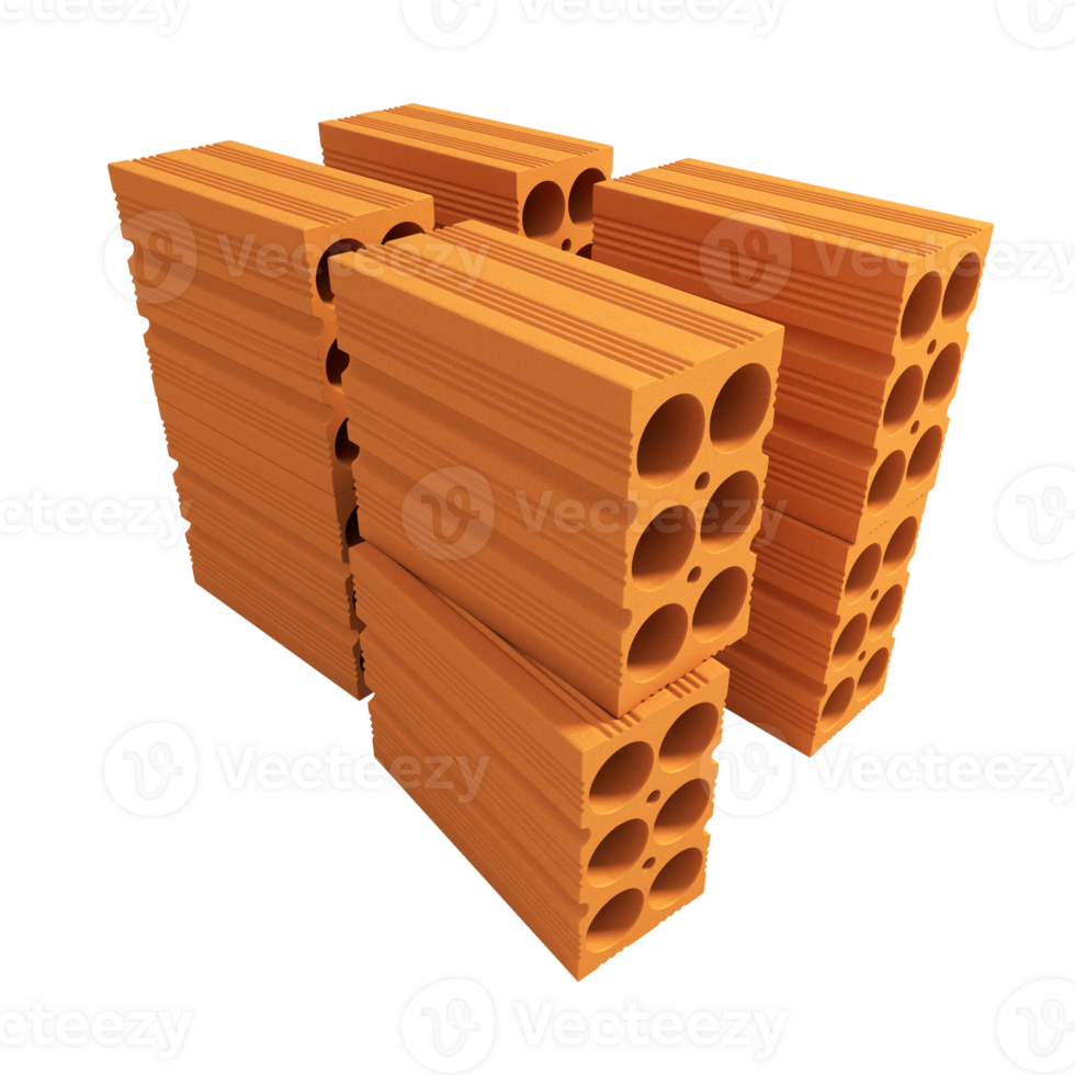 Pile of construction clay bricks. png