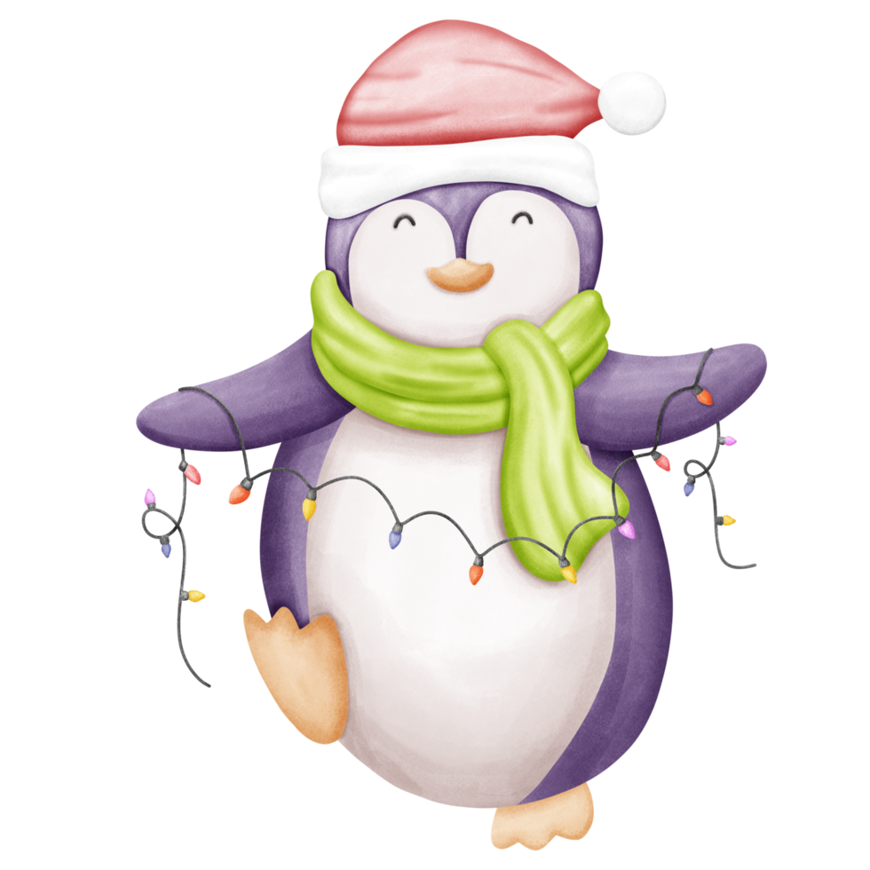 Cute Penguins Christmas watercolor clipart. png